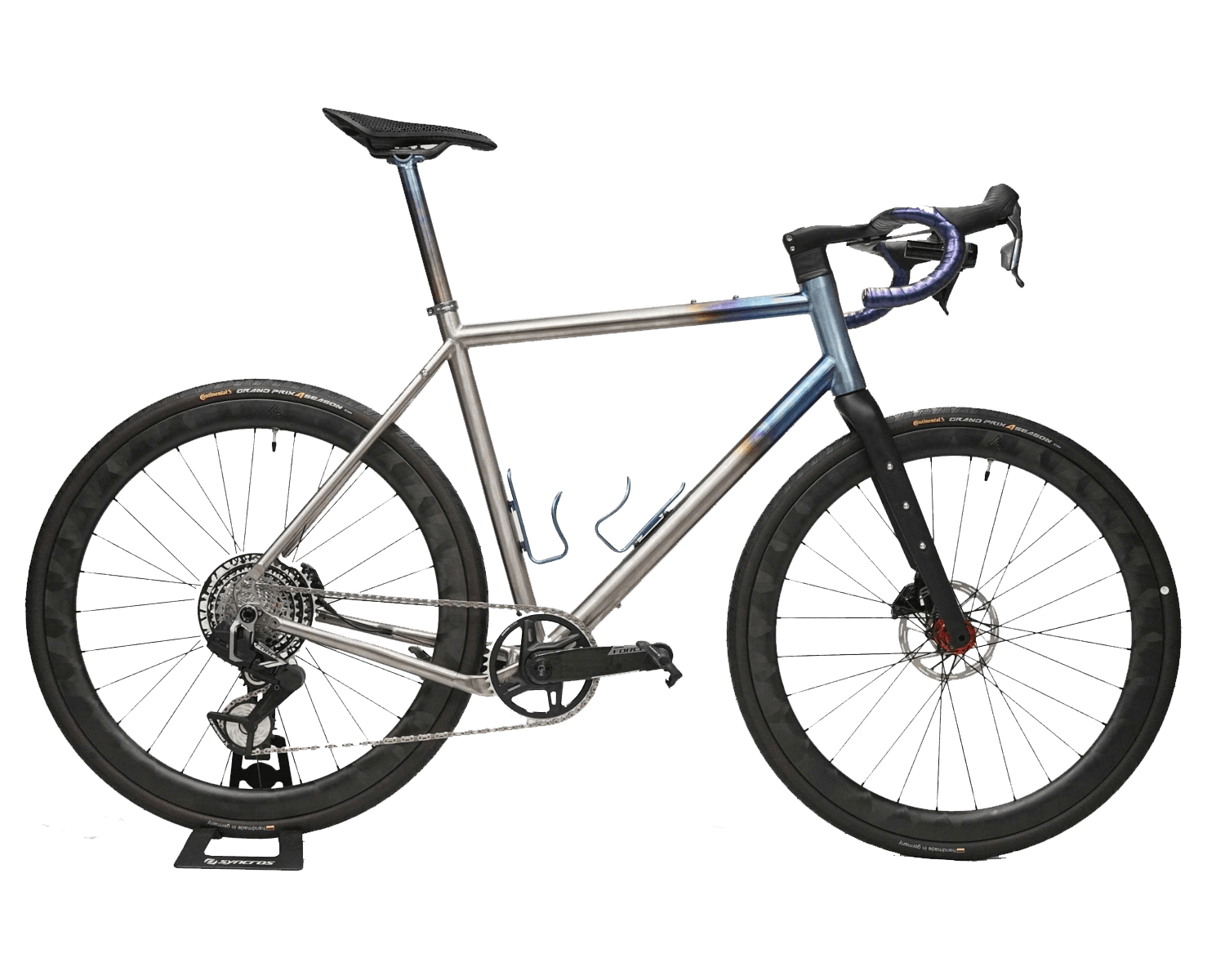 Titanium weld macro — head tube or seat cluster detail